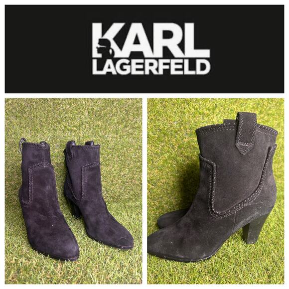 Karl Lagerfeld Provence Black‎ Suede Heeled Ankle Booties 8 - Picture 1 of 15